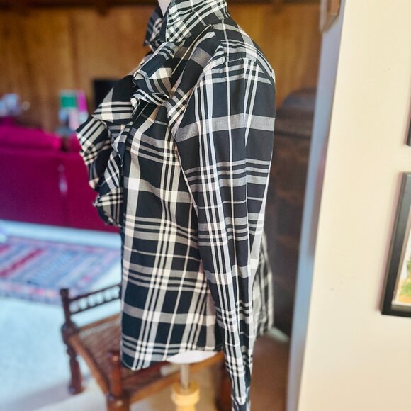 LAUREN RALPH LAUREN White and Black Plaid Ruffle Collar Shirt Blouse – M - Picture 7 of 11